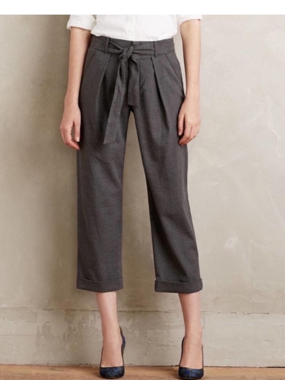 Anthropologie Size 12 Cartonnier Barton Gray Crap Ankle Trousers Pants